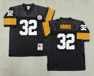 Men's Pittsburgh Steelers #32 Franco Harris Mitchell & Ness 1975 Throwbacks Authentics Bold Black Jersey