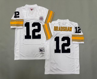 Men's Pittsburgh Steelers #12 Terry Bradshaw Mitchell & Ness 1982 Throwbacks Authentics Bold White Jerseys