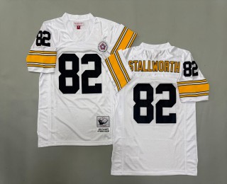 Men's Pittsburgh Steelers #82 John Stallworth Mitchell & Ness Throwbacks Authentics Bold White Jerseys