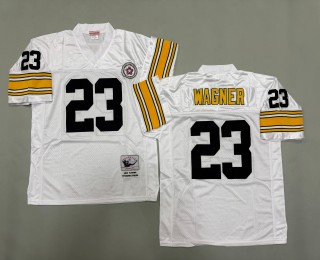 Men's Pittsburgh Steelers #23 Mike Wagner Mitchell & Ness Throwbacks Authentics Bold White Jerseys