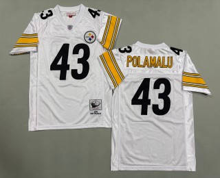 Men's Pittsburgh Steelers #43 Troy Polamalu Mitchell & Ness 2005 Throwbacks Authentics White Jersey