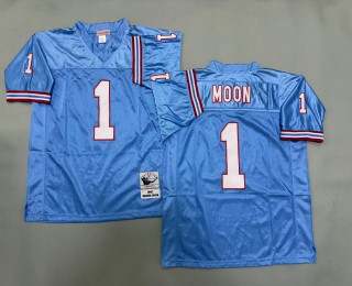 Men's Tennessee Oilers #1 Warren Moon Mitchell & Ness 1997 Throwbacks Authentics Blue Jersey