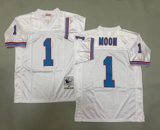 Men's Tennessee Oilers #1 Warren Moon Mitchell & Ness 1997 Throwbacks Authentics White Jersey