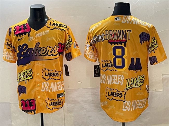 Men's Los Angeles Lakers #8 Kobe Bryant Yellow Limited Stitched Baseball Jersey