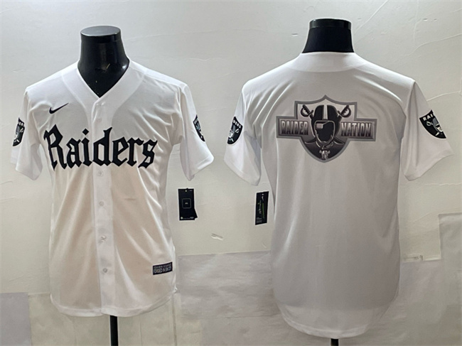 Men's Las Vegas Raiders Team Big Logo White 'Gothic Sin City Shadows Edition' Vapor Limited Stitched Baseball Jerseys