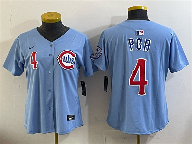 Women's Chicago Cubs #4 PCA Blue Limited Stitched Jersey(Run Small)