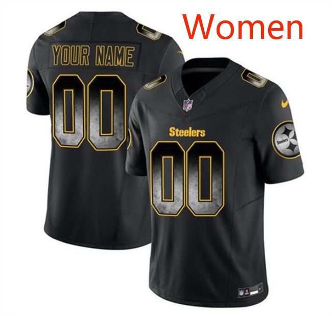 Women's Pittsburgh Steelers Active Player Custom Black 2023 F.U.S.E. Smoke Vapor Untouchable Limited Stitched Football Jersey(Run Small)