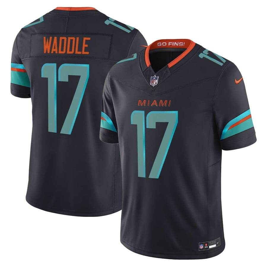 Men's Miami Dolphins #17 Jaylen Waddle Dark Waters Nike 'Rivalries' 2025 F.U.S.E. Vapor Limited Jersey
