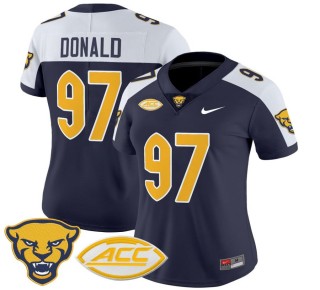 Women's Pittsburgh Panthers #97 Aaron Donald Navy Alternate 2025 Nike Vapor Limited Stitched Football Jersey