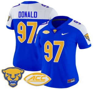 Women's Pittsburgh Panthers #97 Aaron Donald Royal Alternate 2025 Nike Vapor Limited Stitched Football Jersey