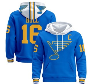 Men's St. Louis Blues #16 Brett Hull Blue 2025-26 Premium Pullover Hoodie - All Stitched