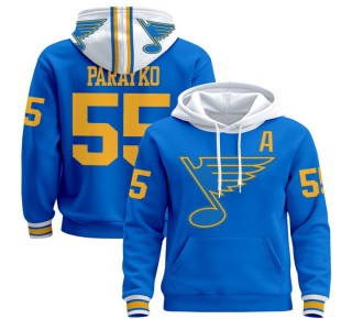 Men's St. Louis Blues #55 Colton Parayko Blue 2025-26 Premium Pullover Hoodie - All Stitched