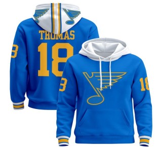 Men's St. Louis Blues #18 Robert Thomas Blue 2025-26 Premium Pullover Hoodie - All Stitched