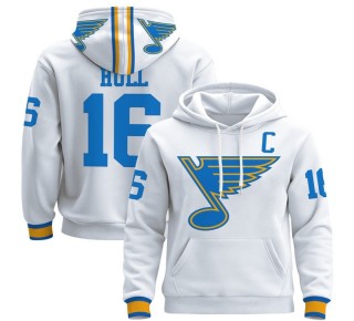 Men's St. Louis Blues #16 Brett Hull White 2025-26 Premium Pullover Hoodie - All Stitched