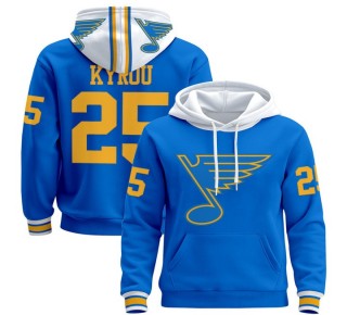 Men's St. Louis Blues #25 Jordan Kyrou Blue 2025-26 Premium Pullover Hoodie - All Stitched