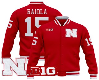 Men's Nebraska Cornhuskers #15 Dylan Raiola Scarlet 2025 Premium Jacket - All Stitched
