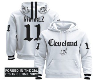 Men's Cleveland Indians #11 Jose Ramirez White 2025 'Gothic Iron Edition' Premium Pullover Hoodie - All Stitched