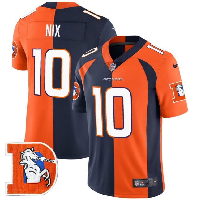 Men's Denver Broncos #10 Bo Nix Throwback Split Nike Vapor Limited Stitched Football Jersey