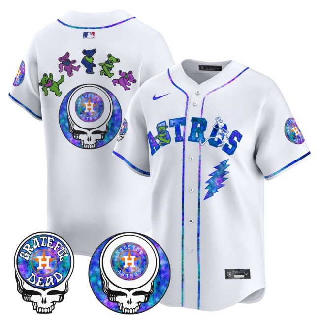Men's Houston Astros White 2025 Nike 'Grateful Dead Night' Limited Stitched MLB Jersey