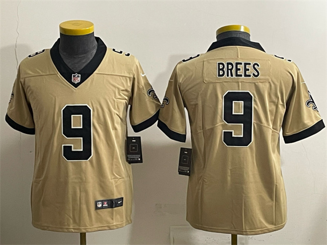Youth New Orleans Saints #9 Drew Brees Gold Alternate Vapor Limited Stitched Football Jersey