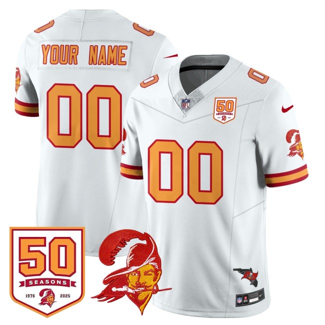 TB Buccaneers Custom White FUSE Vapor Limited Stitched NFL Jersey - 50th Seasons & FL State Map Patch