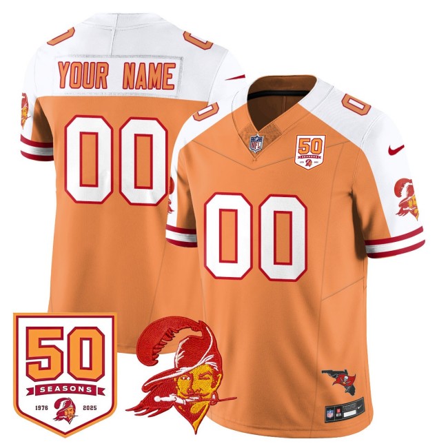 TB Buccaneers Custom Creamsicle White FUSE Vapor Limited Stitched NFL Jersey - 50th Seasons & FL State Map Patch