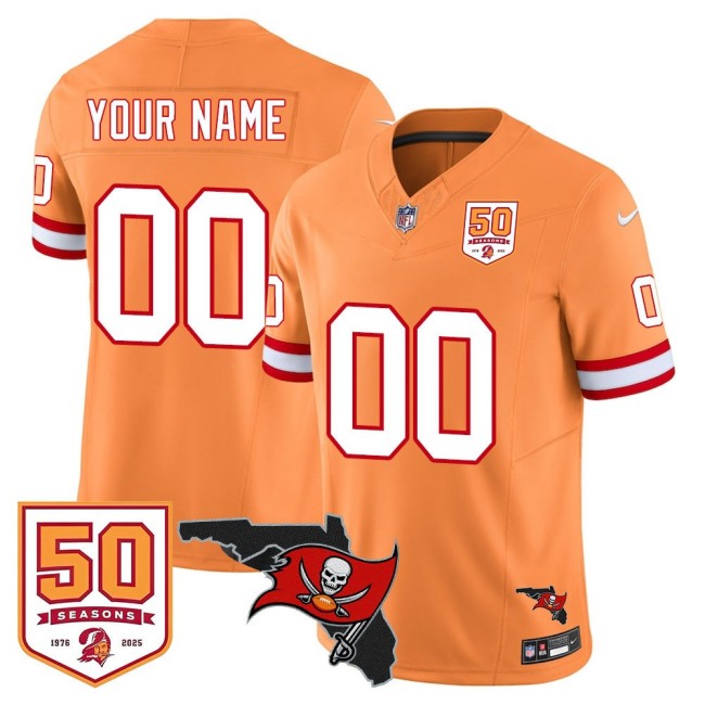 TB Buccaneers Custom Creamsicle FUSE Vapor Limited Stitched NFL Jersey - 50th Seasons & FL State Map Patch