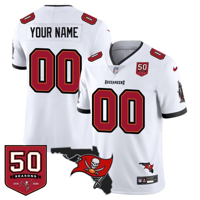 TB Buccaneers Custom White Vapor Untouchable Limited Stitched NFL Jersey - 50th Seasons & FL State Map Patch