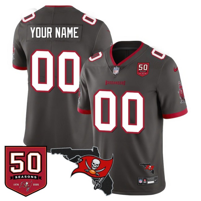 TB Buccaneers Custom Pewter Vapor Untouchable Limited Stitched NFL Jersey - 50th Seasons & FL State Map Patch