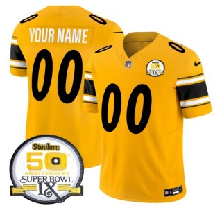 Youth Steelers Custom Gold Nike FUSE Vapor Limited NFL Jersey - 50th Anniversary Of Super Bowl IX Patch