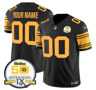 Youth Steelers Custom Color Rush Nike FUSE Vapor Limited NFL Jersey - 50th Anniversary Of Super Bowl IX Patch