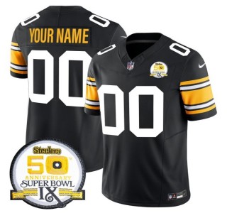 Youth Steelers Custom 1975 Black Nike FUSE Vapor Limited NFL Jersey - 50th Anniversary Of Super Bowl IX Patch