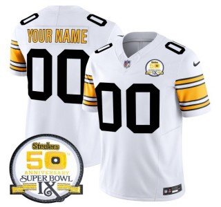 Youth Steelers Custom 1975 White Nike FUSE Vapor Limited NFL Jersey - 50th Anniversary Of Super Bowl IX Patch