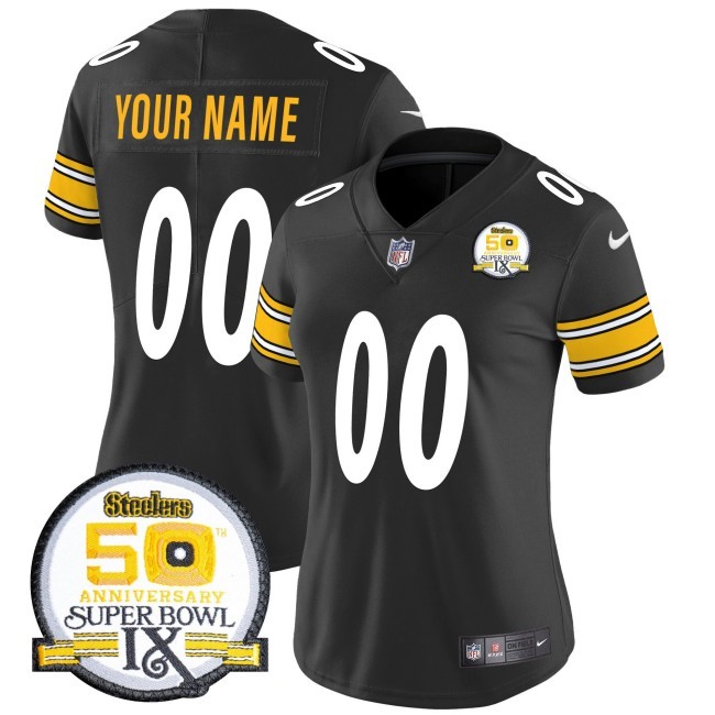 Women's Steelers Custom Black Nike FUSE Vapor Limited NFL Jersey - 50th Anniversary Of Super Bowl IX Patch