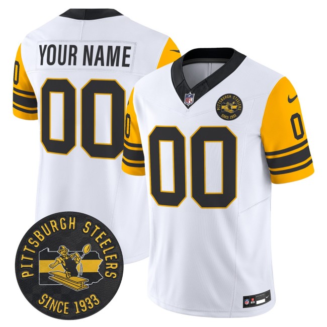 Pittsburgh Steelers Custom White Throwback 1962 FUSE Vapor Limited Stitched Jersey - Est. 1933 Patch