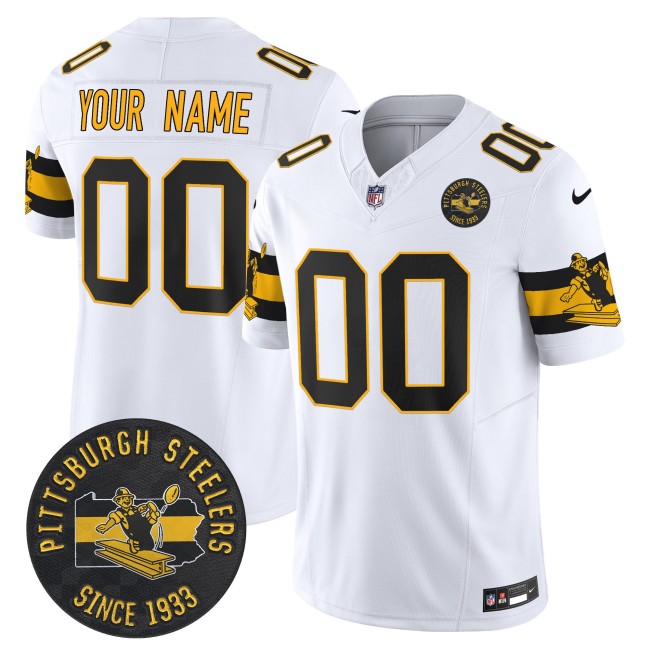 All Gender Pittsburgh Steelers Custom White FUSE Throwback 1933 Patch Vapor Limited Stitched NFL Jersey