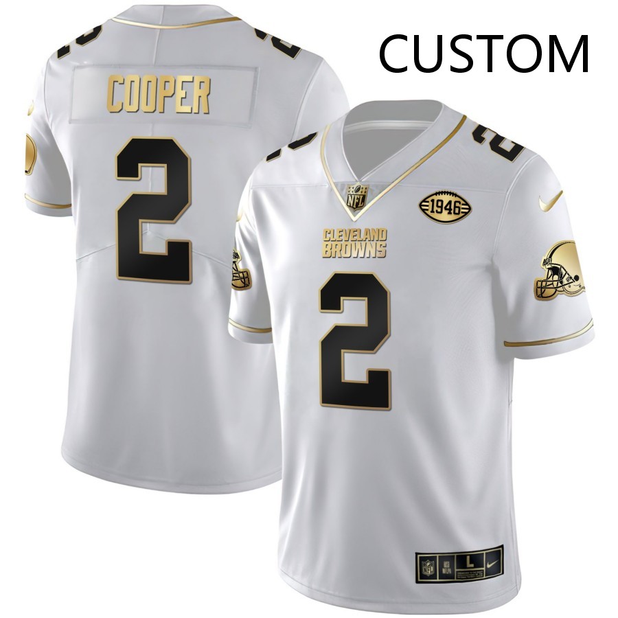 Cleveland Browns Custom White Gold Nike Vapor Limited NFL Jersey 1946 Patch