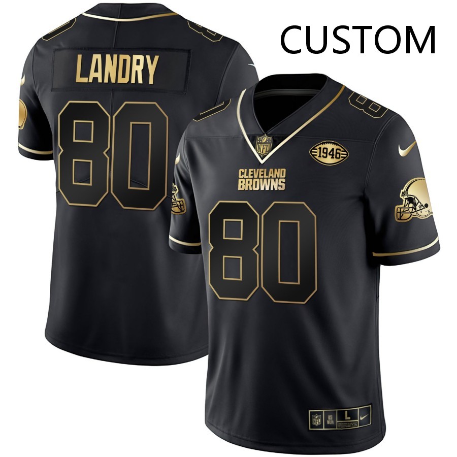 Cleveland Browns Custom Black Gold Nike Vapor Limited NFL Jersey 1946 Patch
