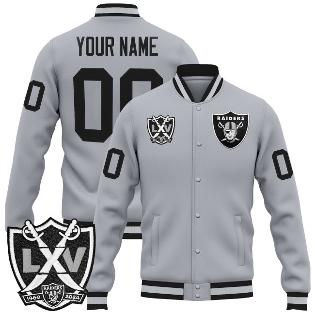 Las Vegas Raiders Custom Silver 2025 65th Anniversary Patch Premium Jacket - All Stitched