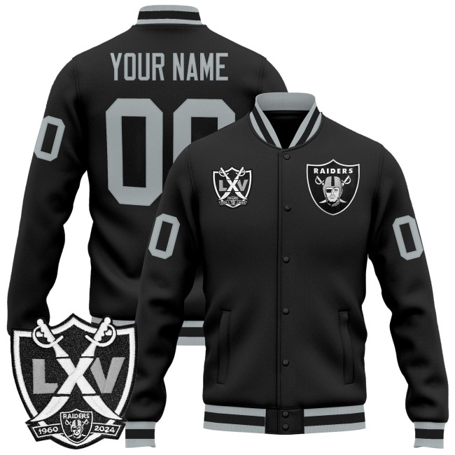 Las Vegas Raiders Custom Black 2025 65th Anniversary Patch Premium Jacket - All Stitched