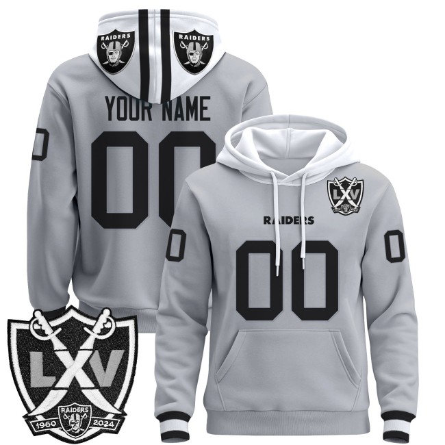 Las Vegas Raiders 2025 Premium Custom Pullover Hoodie Silver - All Stitched
