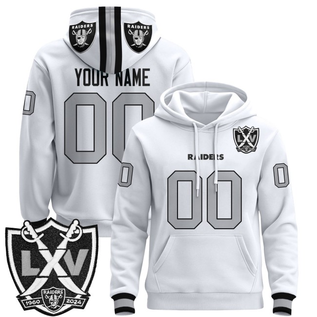 Las Vegas Raiders 2025 Premium Custom Pullover Hoodie White - All Stitched