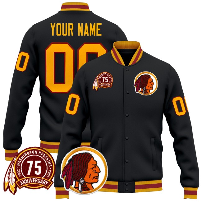 Washington Redskins Custom Black 75th Patch Premium Jacket - All Stitched