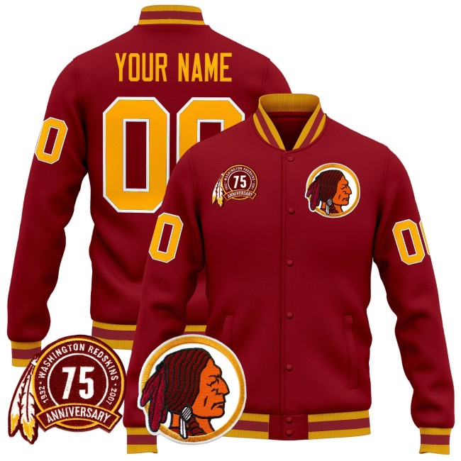 Washington Redskins Custom Burgundy 75th Patch Premium Jacket - All Stitched