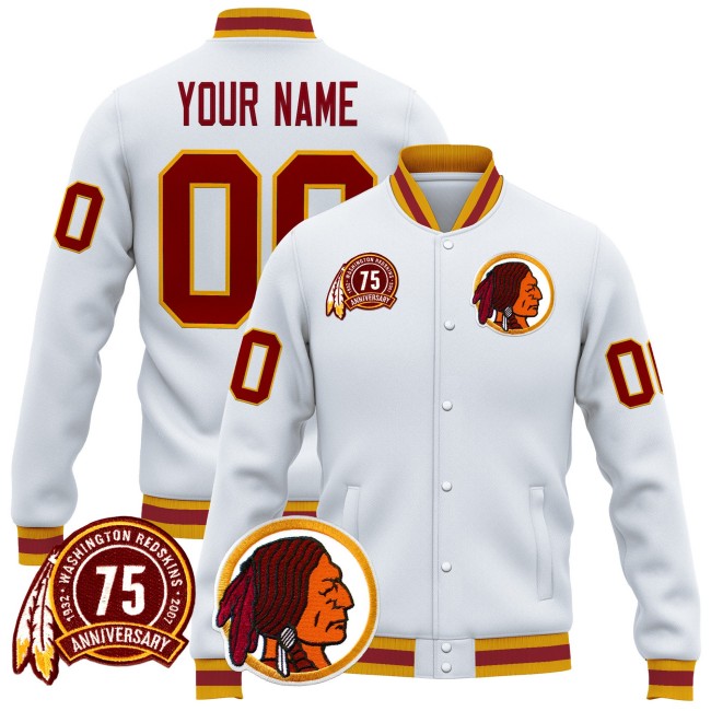 Washington Redskins Custom White 75th Patch Premium Jacket - All Stitched