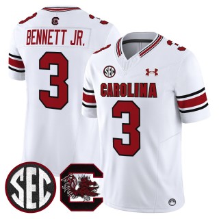 Men's South Carolina Gamecocks #3 Mazeo Bennett Jr. White 2025 Vapor Limited Stitched Football Jersey