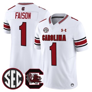 Men's South Carolina Gamecocks #1 Rahsul Faison White 2025 Vapor Limited Stitched Football Jersey