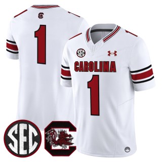 Men's South Carolina Gamecocks #1 White 2025 Vapor Limited Stitched Football Jersey