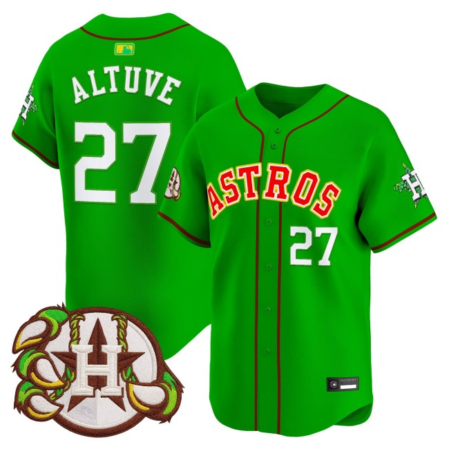 Men's Houston Astros #27 Jose Altuve 'Hopadillo' Karbach Brewing Co. Stitched MLB Limited Jersey - Green