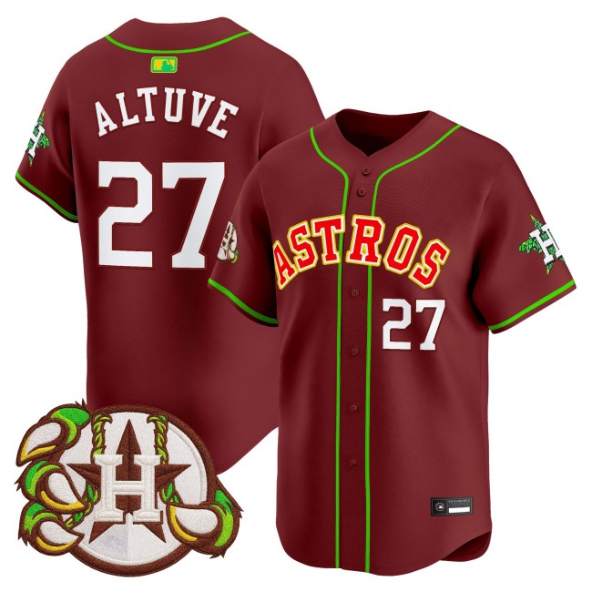 Men's Houston Astros #27 Jose Altuve 'Hopadillo' Karbach Brewing Co. Stitched MLB Limited Jersey - Brown